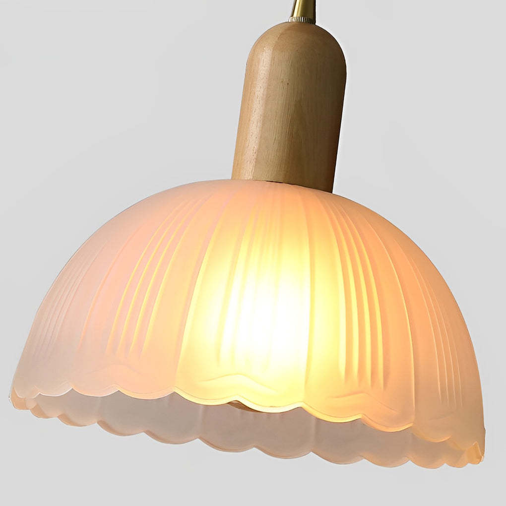 Glass Flower Wood LED Nordic Pendant