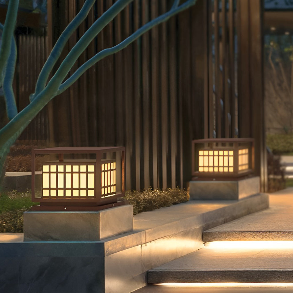 Square LED Waterproof Brown Modern Outdoor Deck Post Lights Pillar Light-Lighom