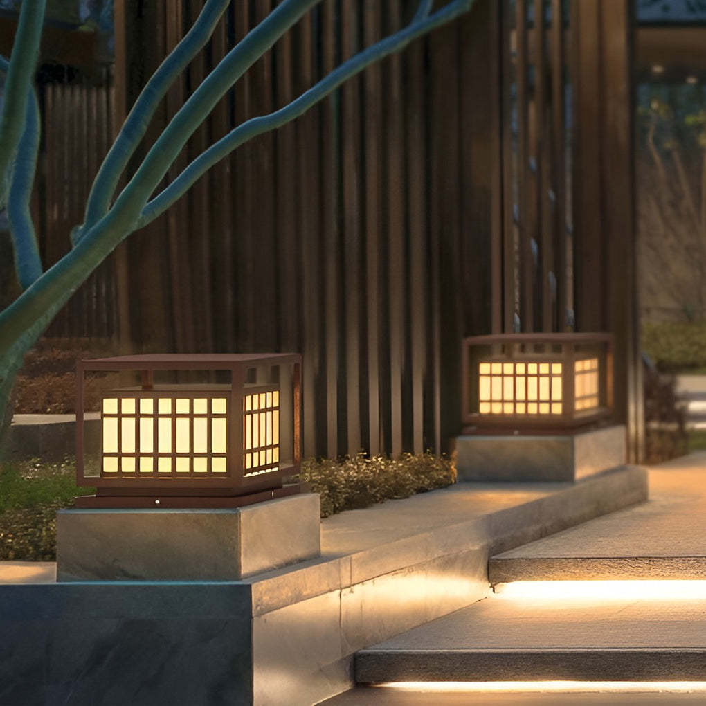 Square LED Waterproof Brown Modern Outdoor Deck Post Lights Pillar Light-Lighom