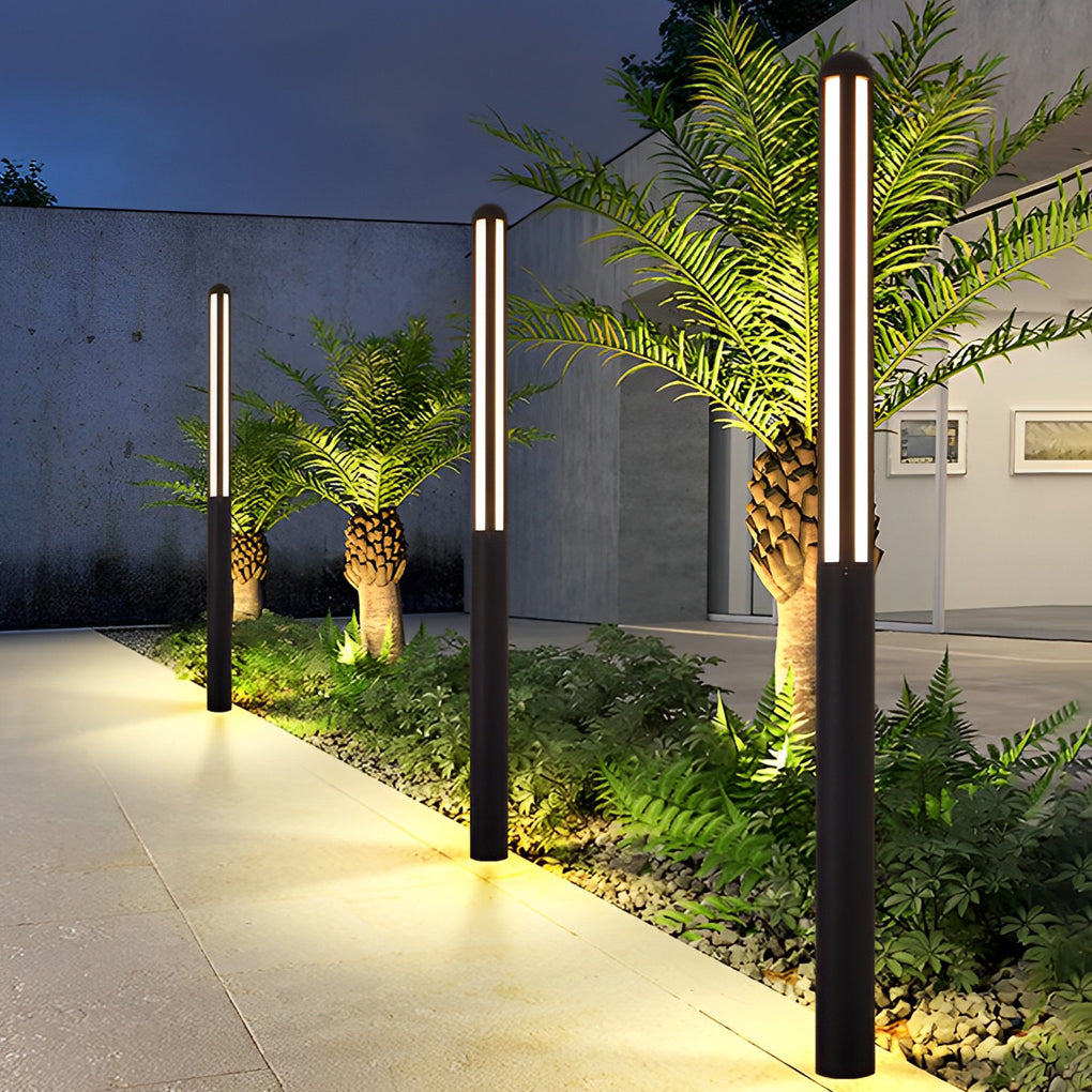 Minimalist Waterproof LED Black Modern Residential Outdoor Pole Lights Yard Lighting-Lighom