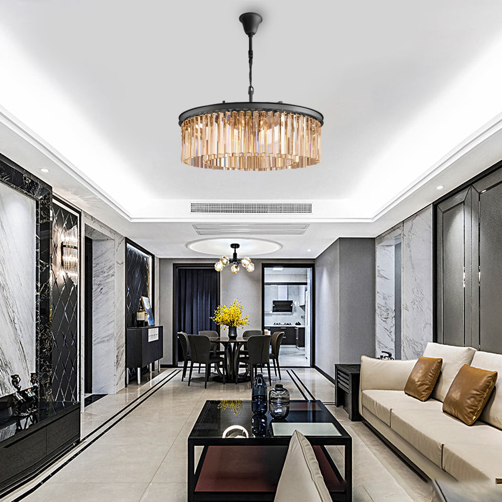 Round Metal Crystal Strip Retro American Chandelier