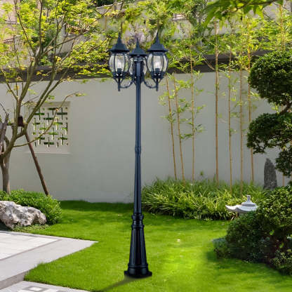 Waterproof 3 Lights Black European Style Garden Lamp Post Lights-Lighom