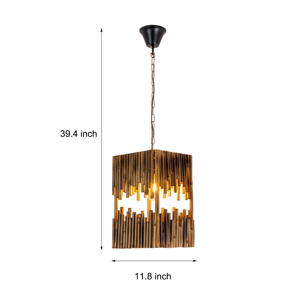 Retro Wood Bamboo Tube Cuboid Pendant Light