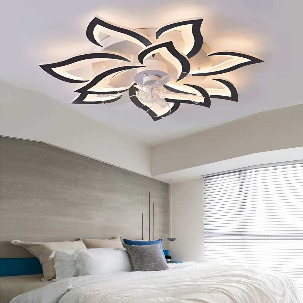 Modern 3-step flower black ceiling fans, Lighom — Heart / White