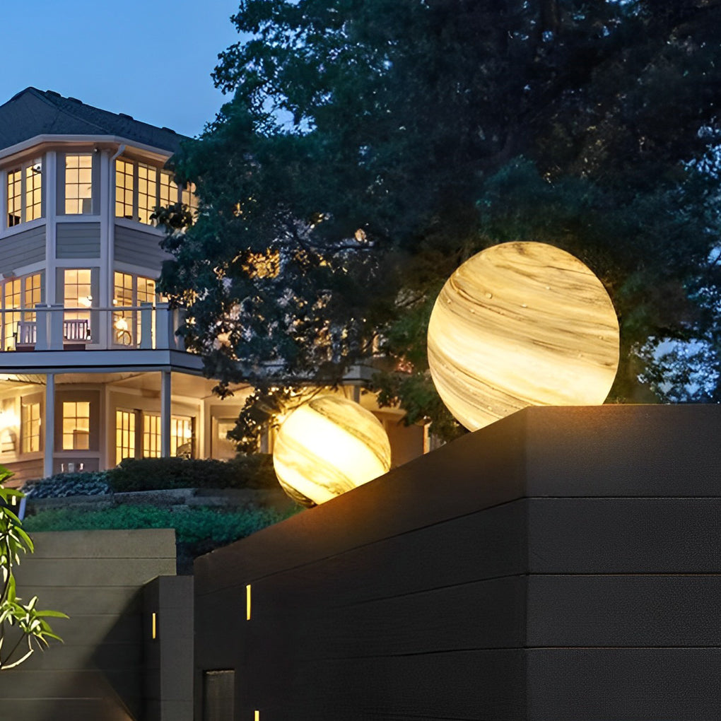 Round Glass Planets Design Waterproof Modern Outdoor Fence Post Lights-Lighom