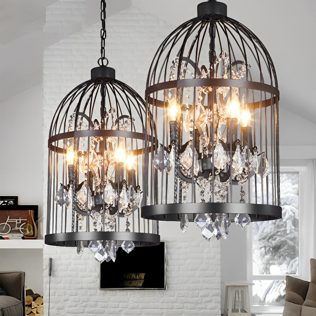 Birdcage Iron Crystal Retro Industrial Chandelier