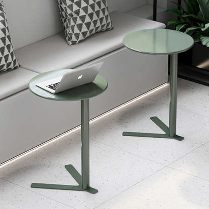 Scandinavian V-Base Iron End Table — Frosted White