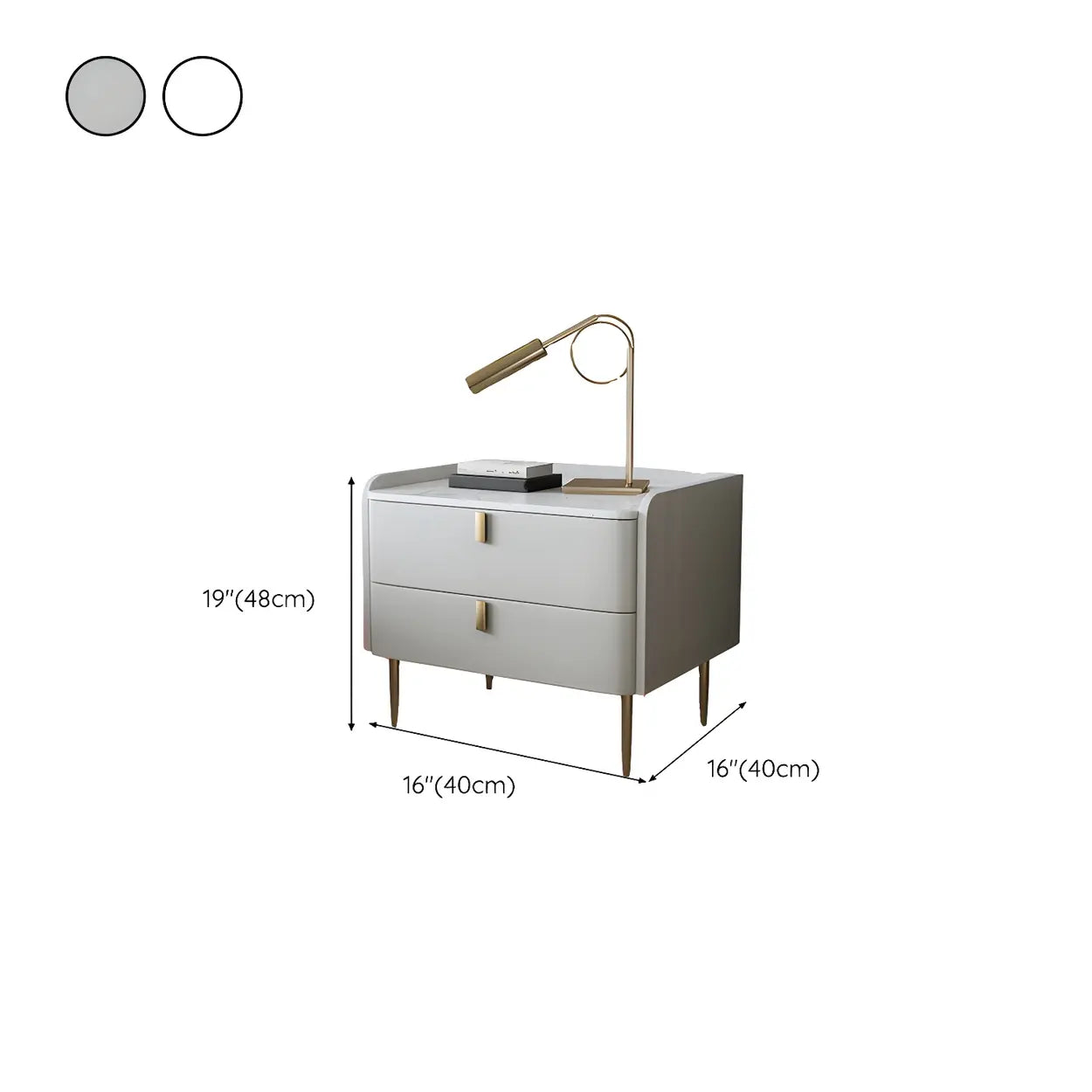 Stylish Marble Top White Storage Nightstand with Drawers #size