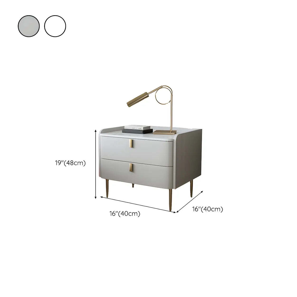 Stylish White Marble Top Nightstand with Drawers