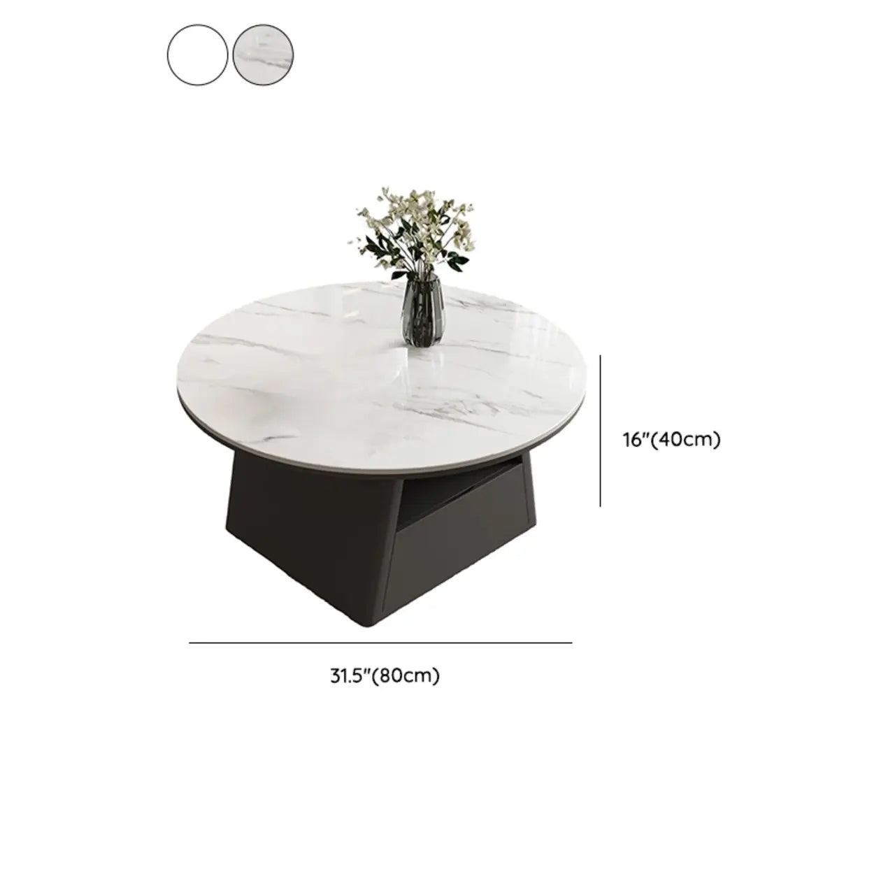 Modern Round Stone Coffee Table with Drawer