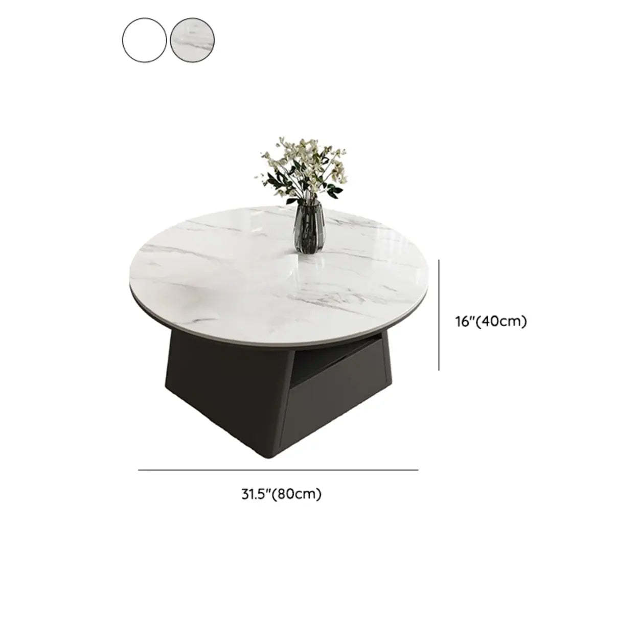 Modern Round Stone Coffee Table with Drawer