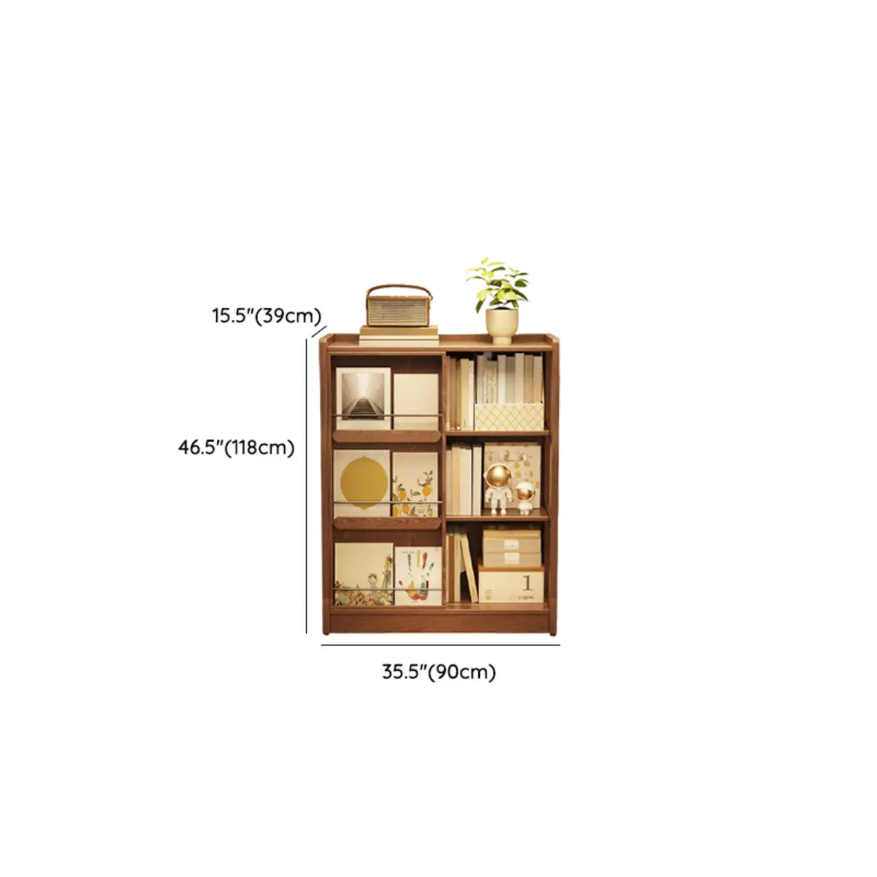 Mid-Century Wood Sliding Door Tiered Bookshelf