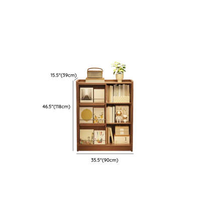 Mid-Century Wood Sliding Door Tiered Bookshelf