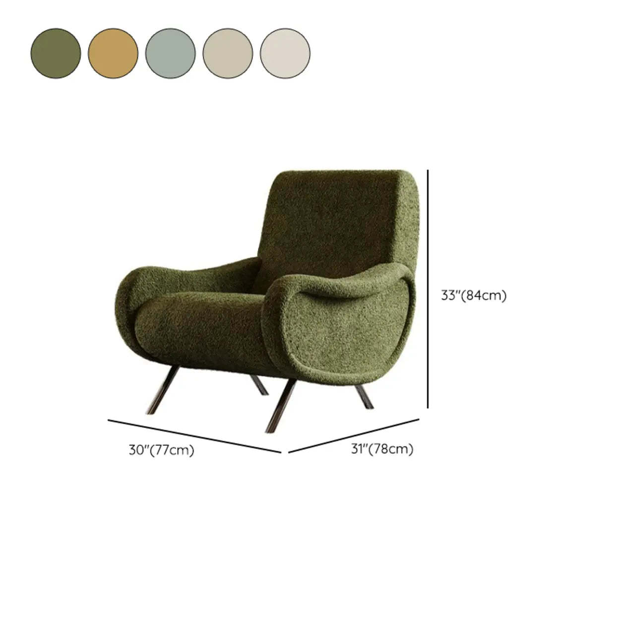 Modern Curved Olive Green Lounge Accent Chair