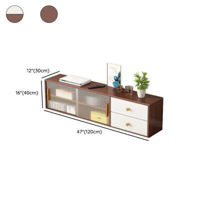 Modern Walnut Wood TV Stand with Cabinet — Brown/ White