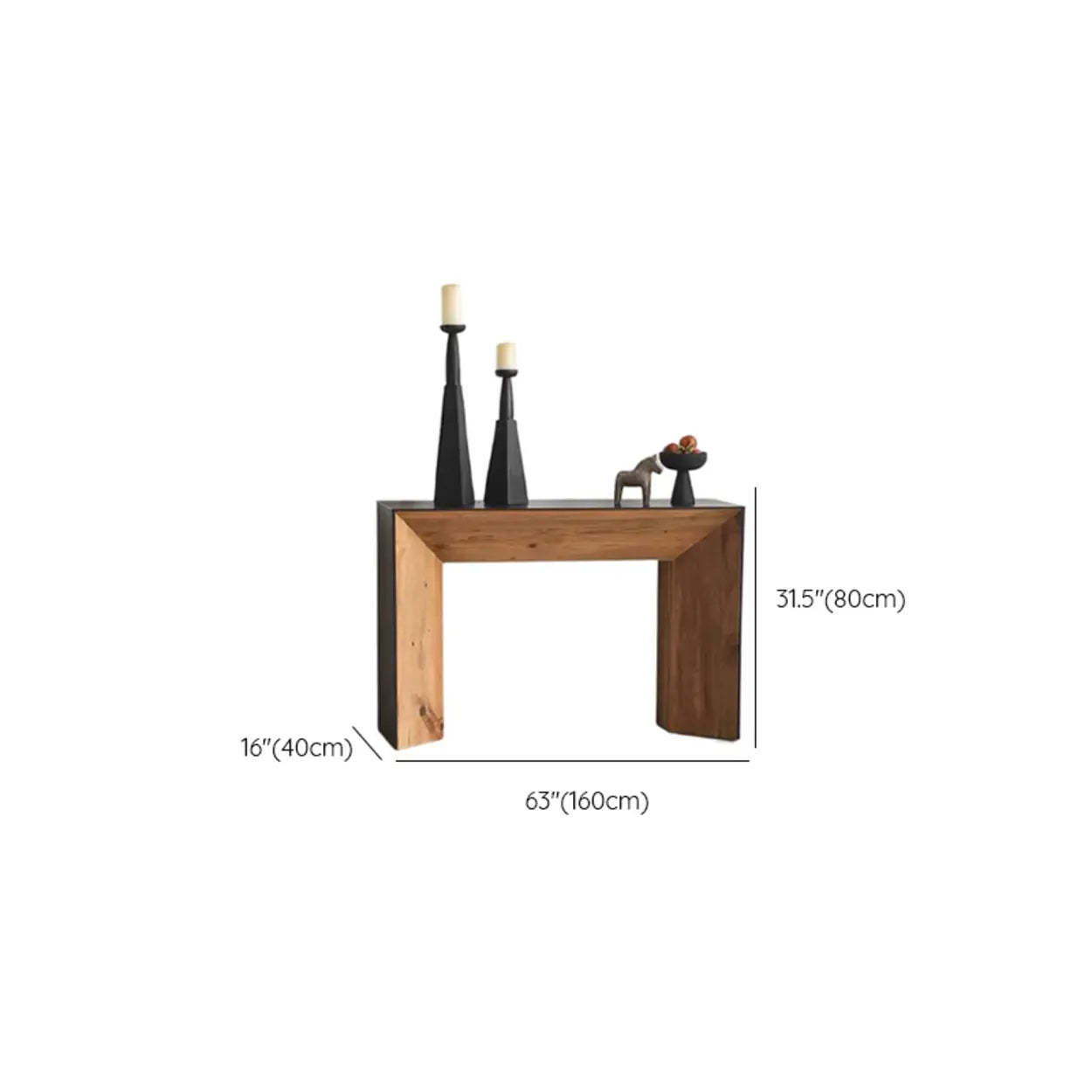 Rectangular Black Wood Double Pedestal Console Table