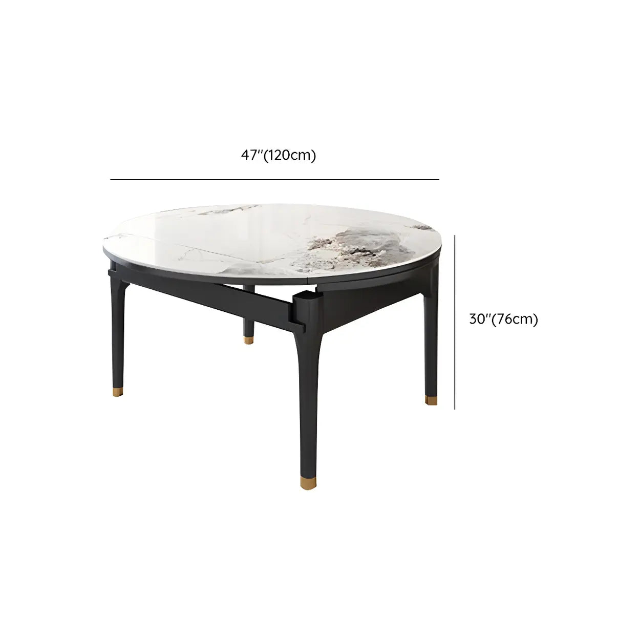 Modern Oval Stone Black-Leg White Drop-Leaf Dining Table