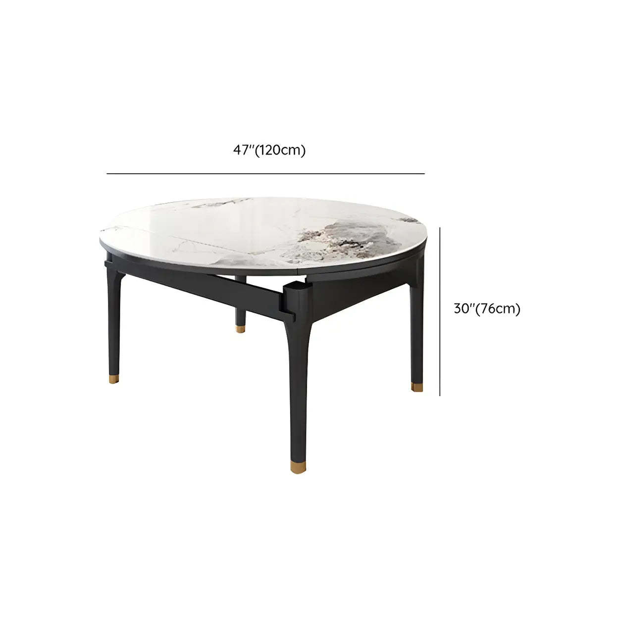 Modern Oval Stone Black-Leg White Drop-Leaf Dining Table