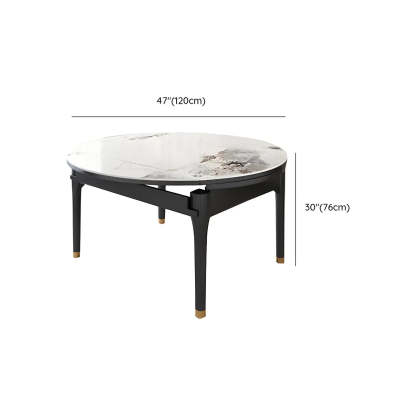 Modern Oval Stone Black-Leg White Drop-Leaf Dining Table