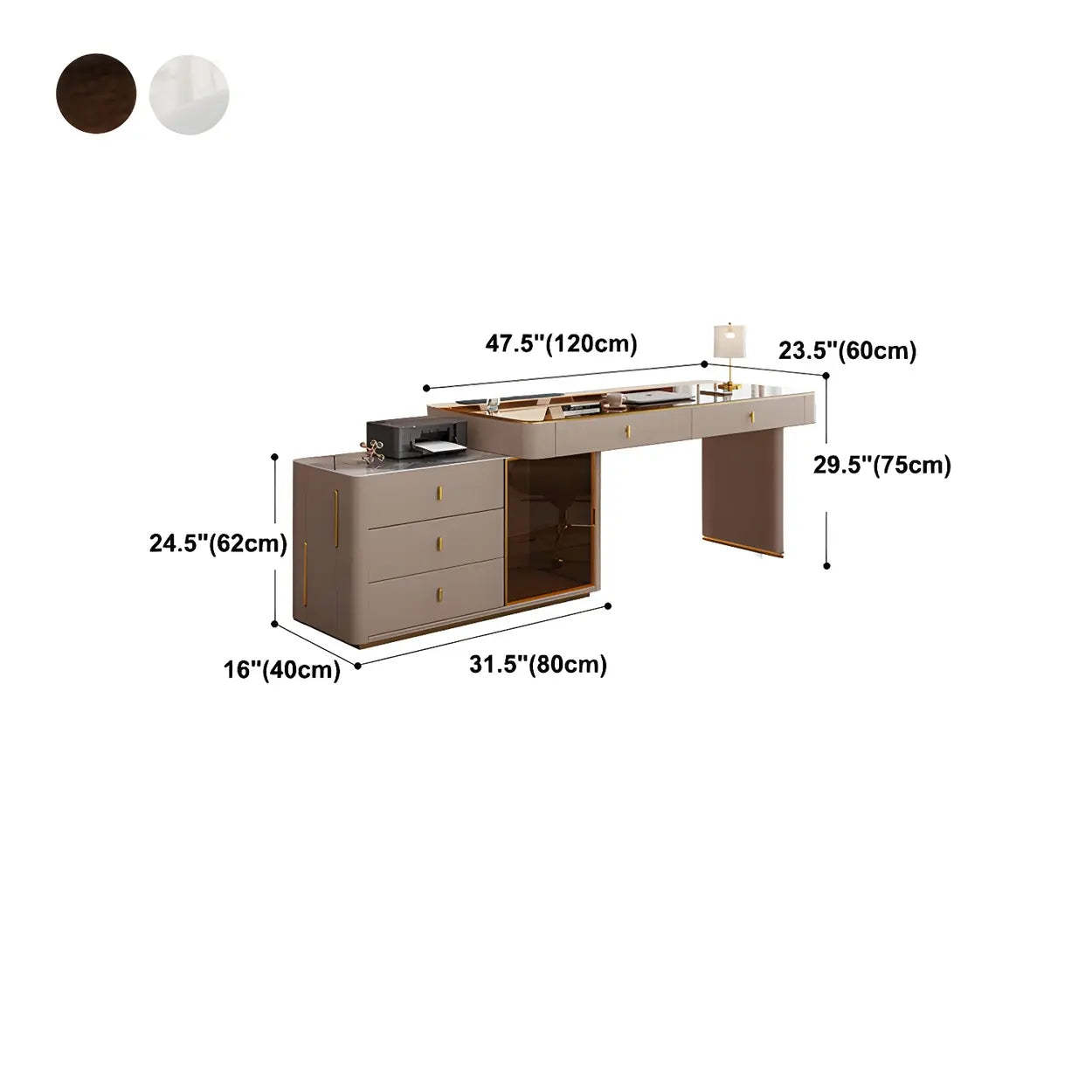 Glam White Glass Stone-Top L-Shape Desk