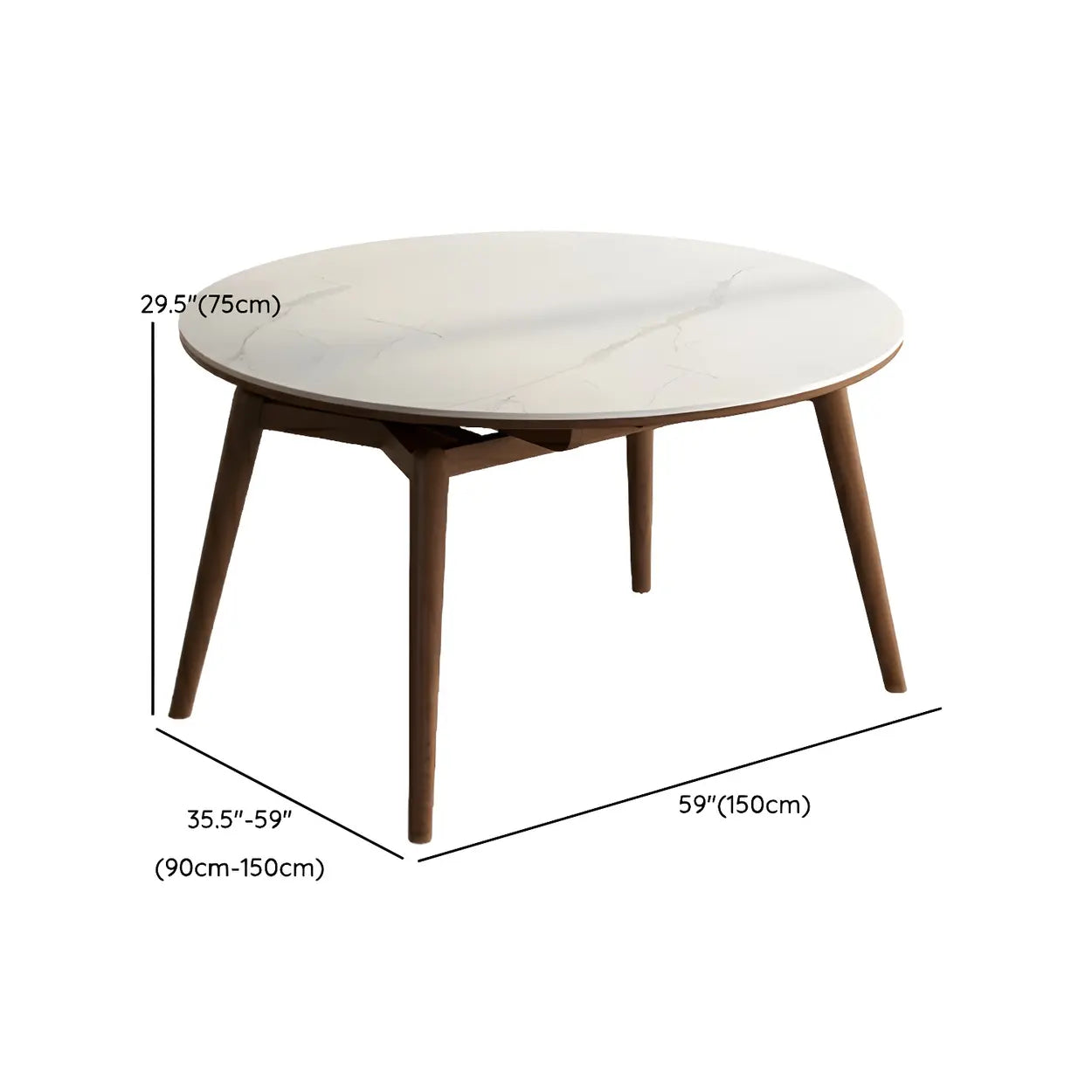 Modern Round White Rubberwood Extendable Dining Table