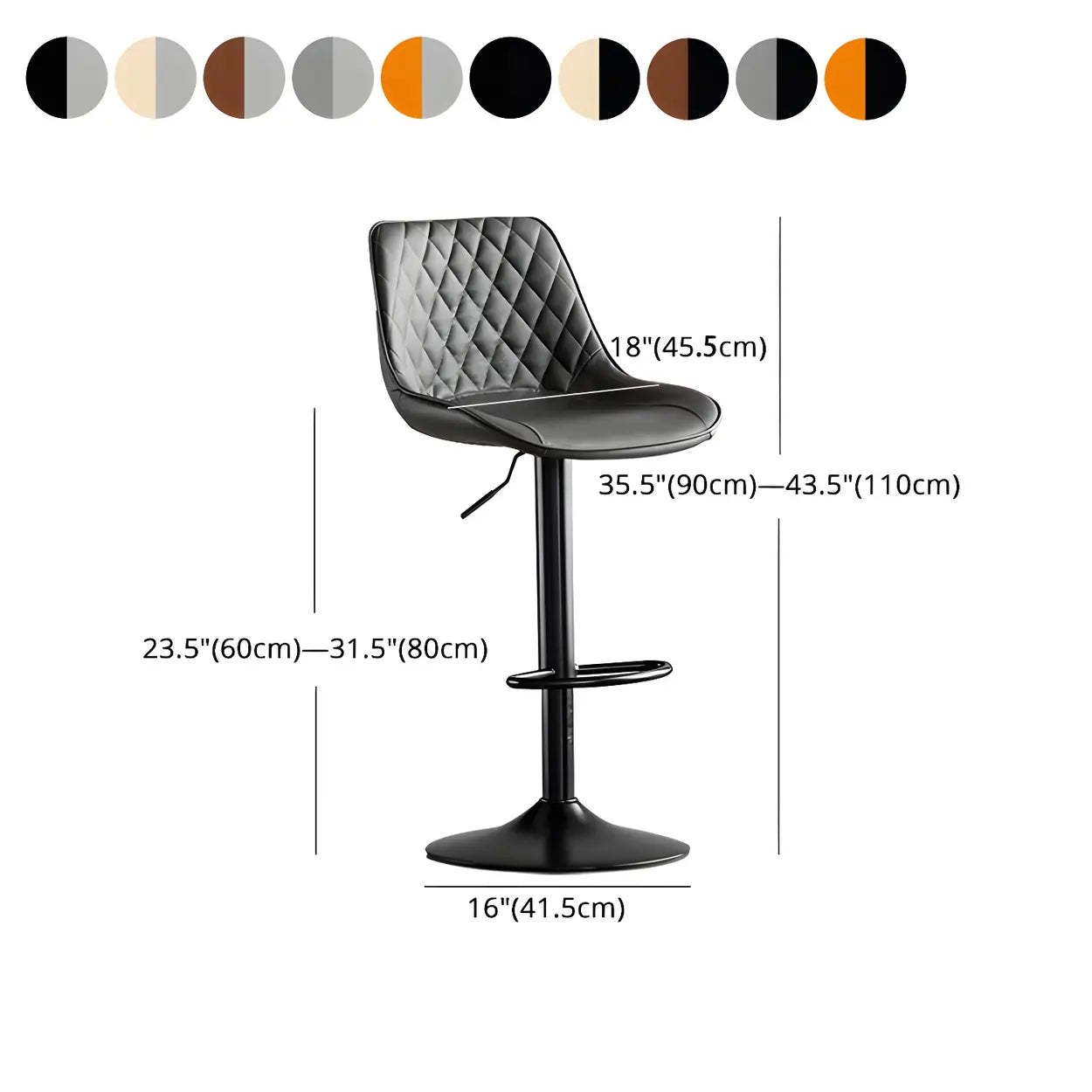 Gray leather iron bucket bar & counter stools - leather