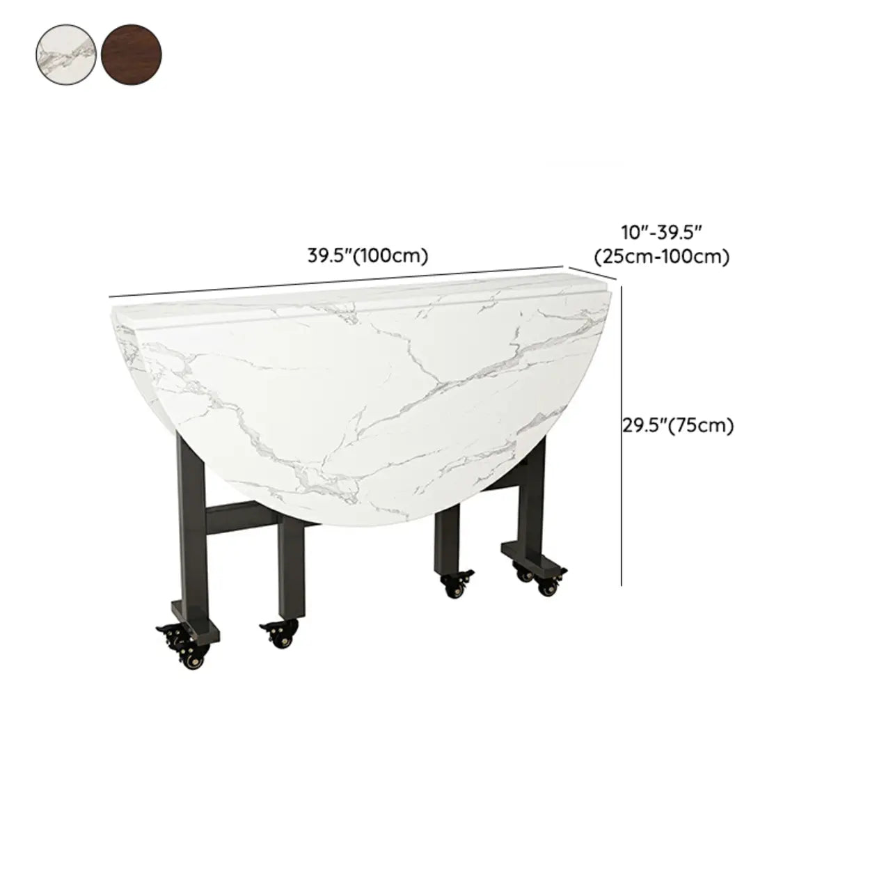 Foldable Marble-Top Dining Table on Wheels