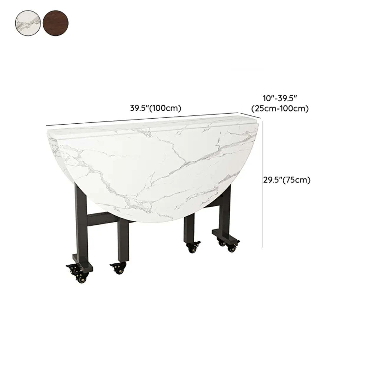 Foldable Marble-Top Dining Table on Wheels