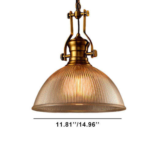 Vintage Industrial Striped Glass Dome Pendant Light