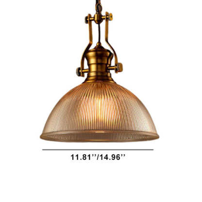Vintage Industrial Striped Glass Dome Pendant Light