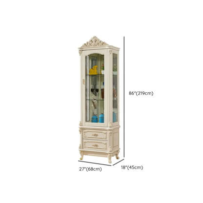 Freestanding White Wood Glass Carved Wine Cabinet
