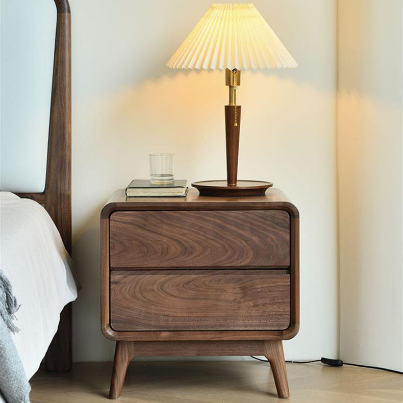 Minimalist Black Walnut Rounded 2-Drawer Nightstand
