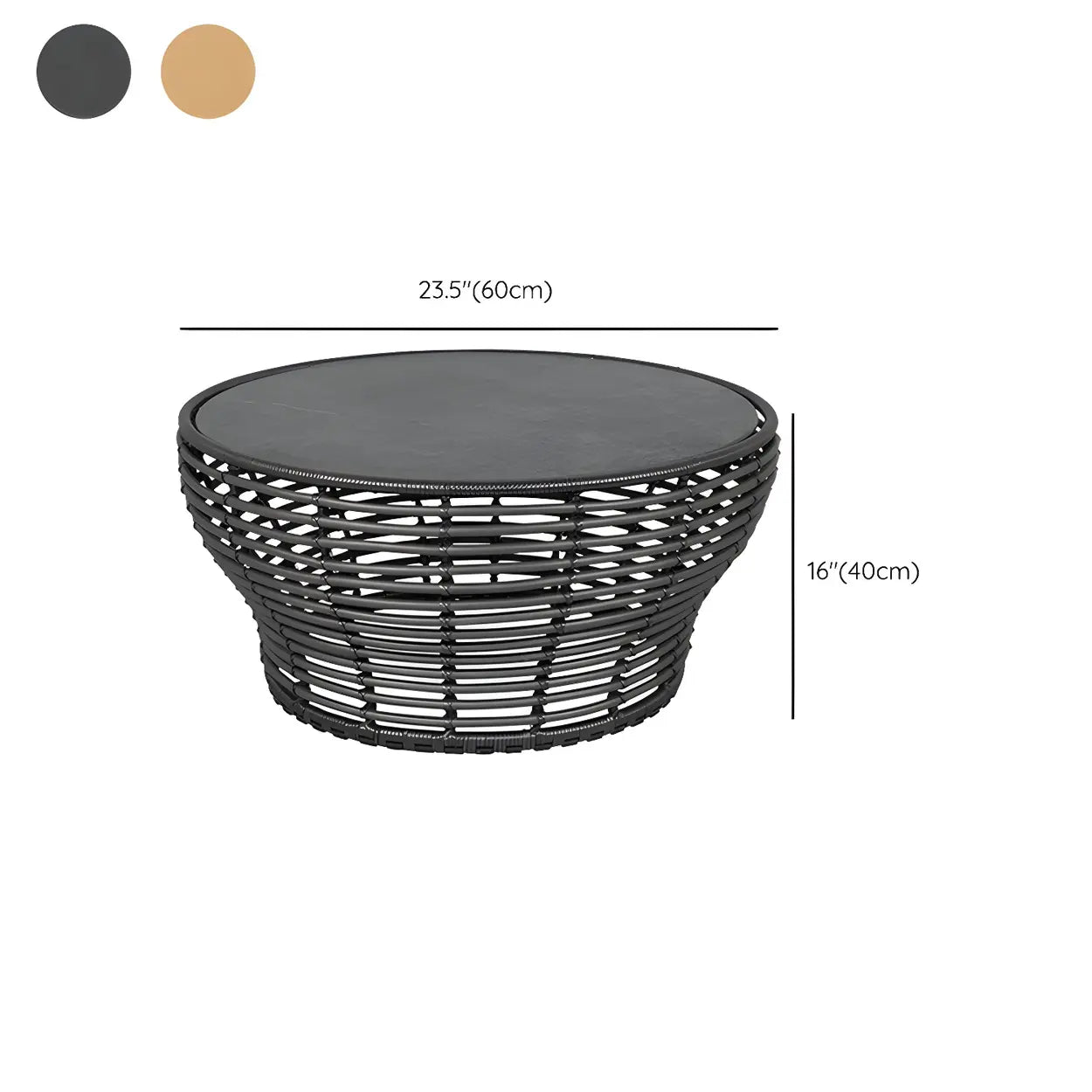Glass Top Gold Wicker Rattan Outdoor Coffee Table