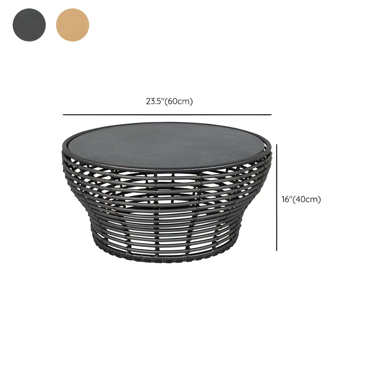 Glass Top Gold Wicker Rattan Outdoor Coffee Table