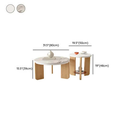 Natural Wood Three-Leg Round Coffee Table Set