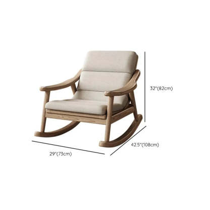 White Upholstered Natural Wood Track Arm Rocking Chair