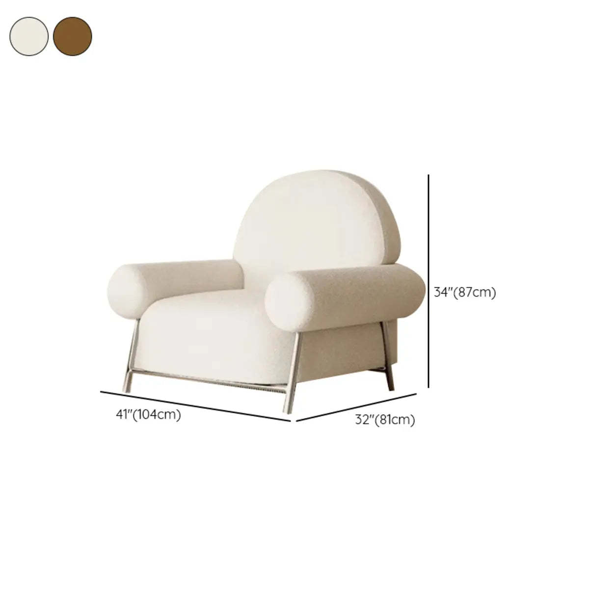 White Sherpa Arm Chair with Four Silver Legs