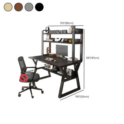 Nut-Brown Wood Computer Desk with Hutch and Shelf