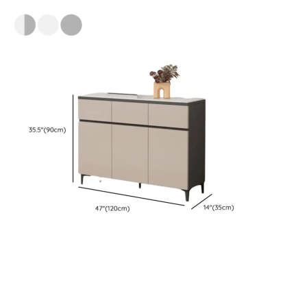 Stone Top White Wood Buffet with Shelves — White / 5