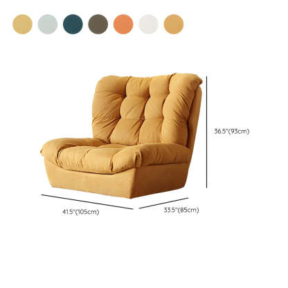 Brown Yellow Tufted Back Armless Wood Side Chair