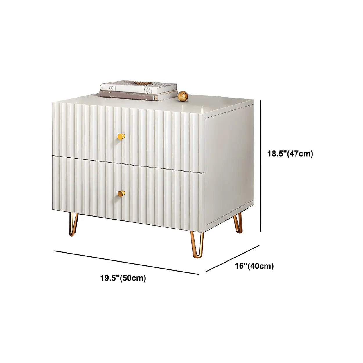 Glam Rectangular Wood White Storage Drawers Nightstand #size