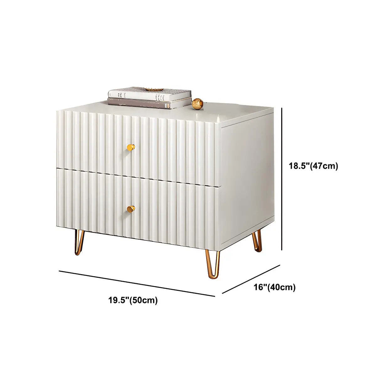 Glam Rectangular White Wood Nightstand with Storage Drawers
