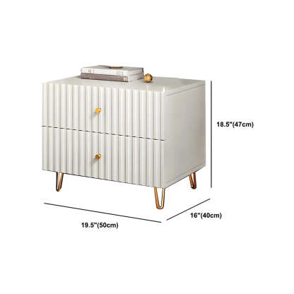 Glam Rectangular White Wood Nightstand with Storage Drawers