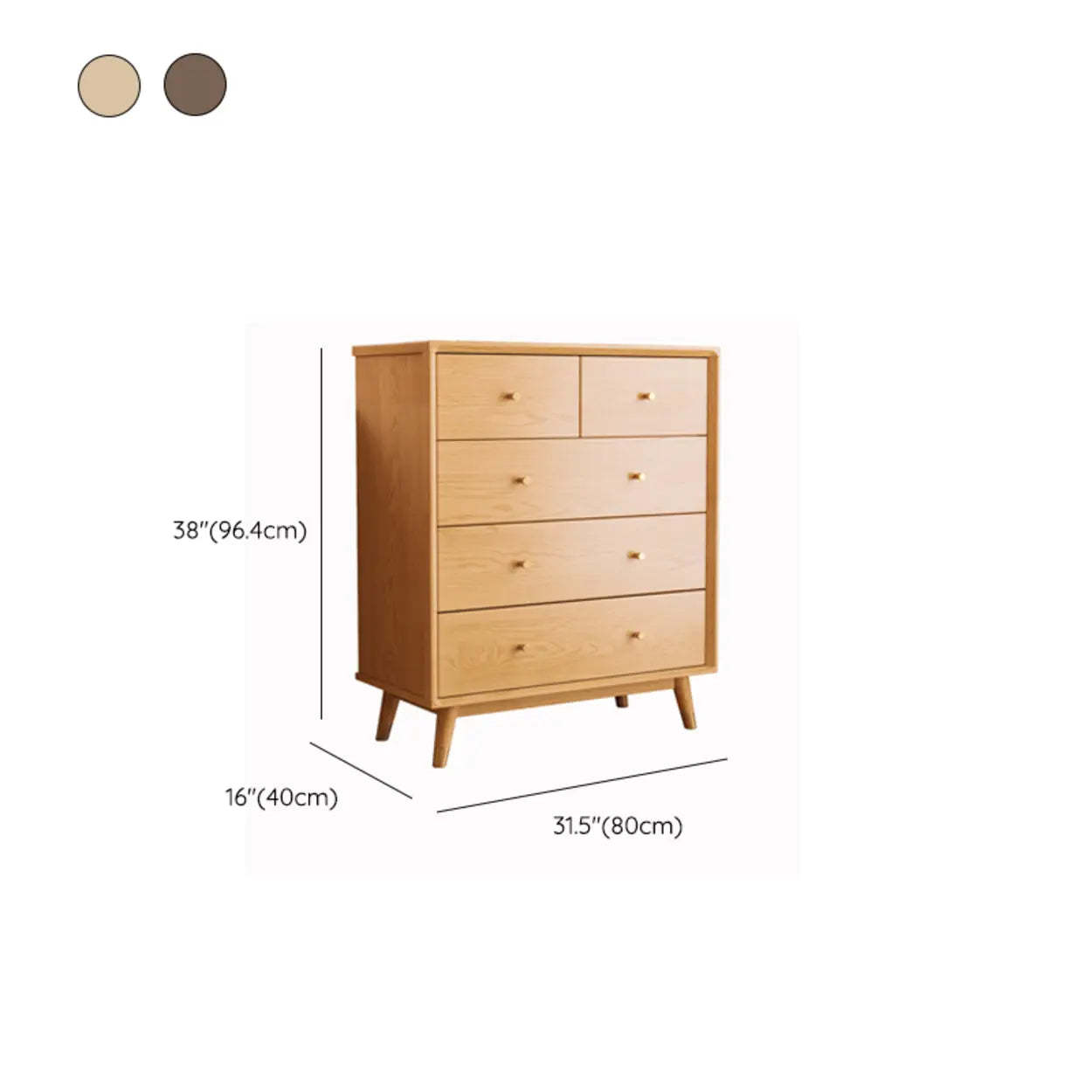 Minimalist Natural Rubberwood 5-Drawer Dresser