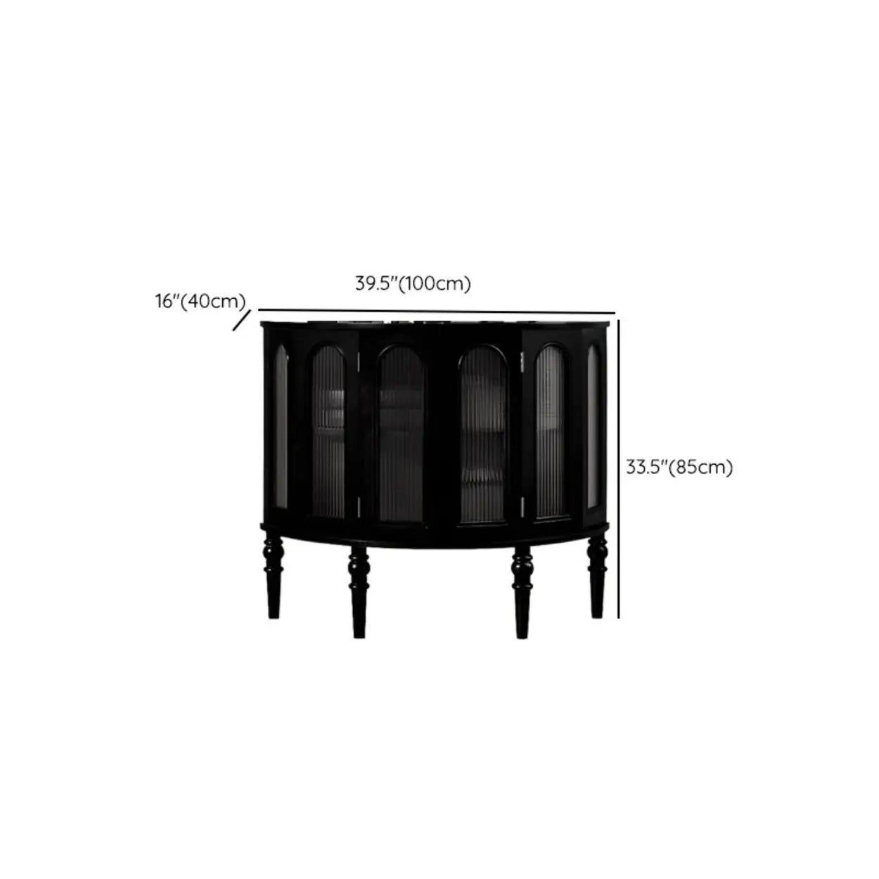 Black Wood Half-Moon Cabinet Console Table