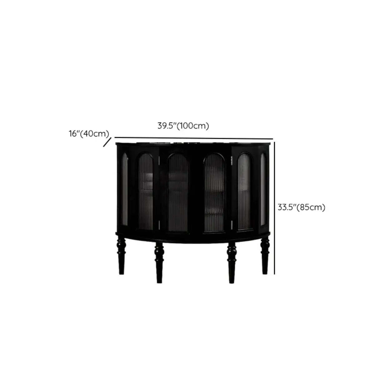 Black Wood Half-Moon Cabinet Console Table