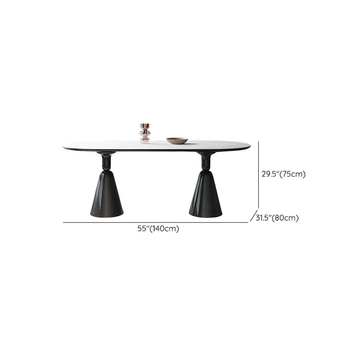 Modern White Oval Double-Pedestal Stone Dining Table