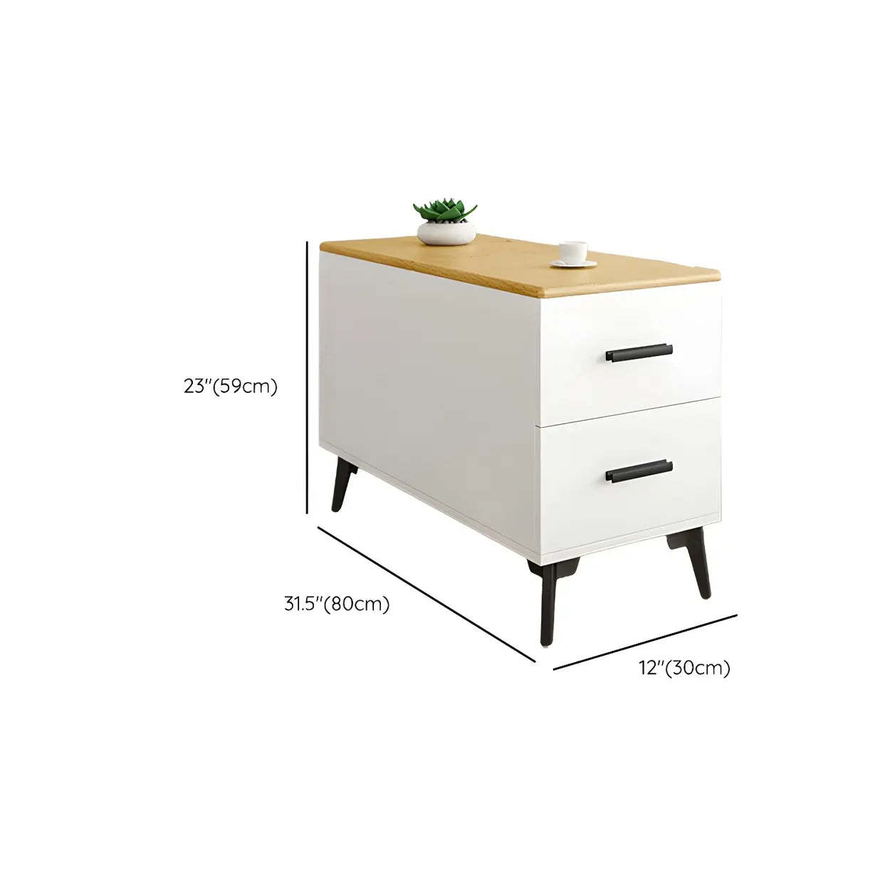 White Rectangular Wood Side Table with Drawers — Natural Wood/ White / 2