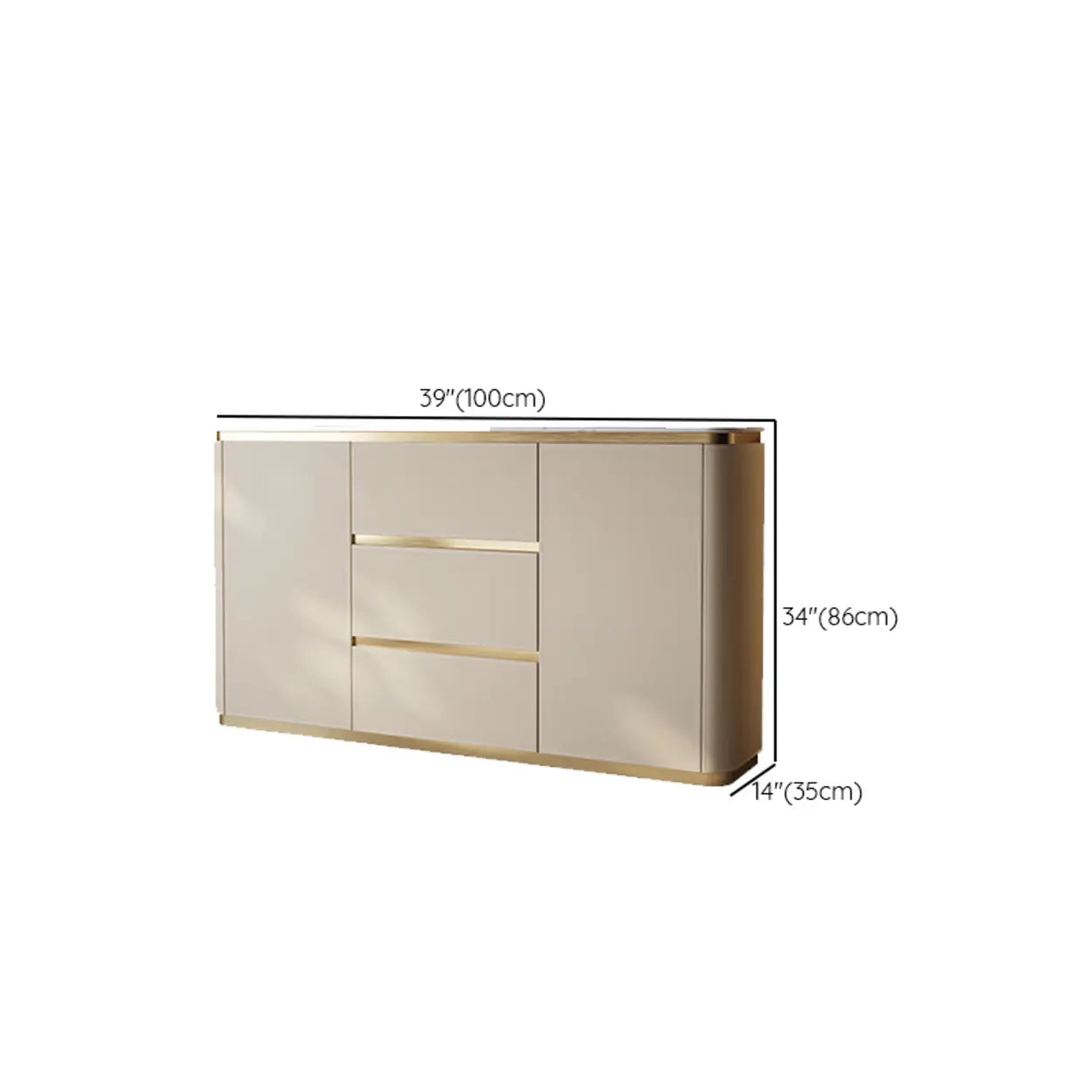 Beige Engineered Wood Gold Trim Pedestal Console Table with Storage