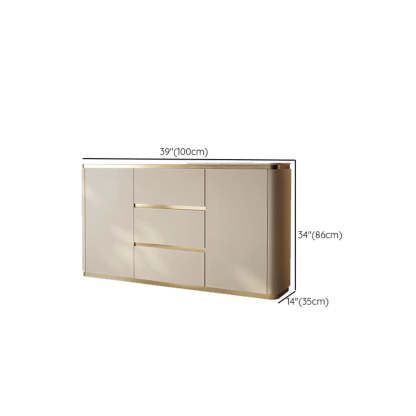 Beige Engineered Wood Gold Trim Pedestal Console Table with Storage